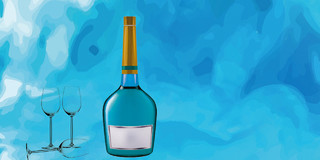 蓝色水彩酒瓶酒杯酒吧代金券背景